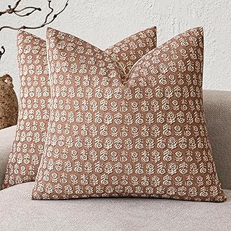 Foindtower Set of 2 Decorative Vintage Floral Print Throw Pillow Covers Neutral Farmhouse Cushion Covers Boho Home Decor for Sofa Couch Chair Bedroom Living Room Outdoor,20×20 Inch,Light Orange Brown