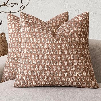 Foindtower Floral Print Throw Pillow Covers 2020 Inch,Light Orange Brown