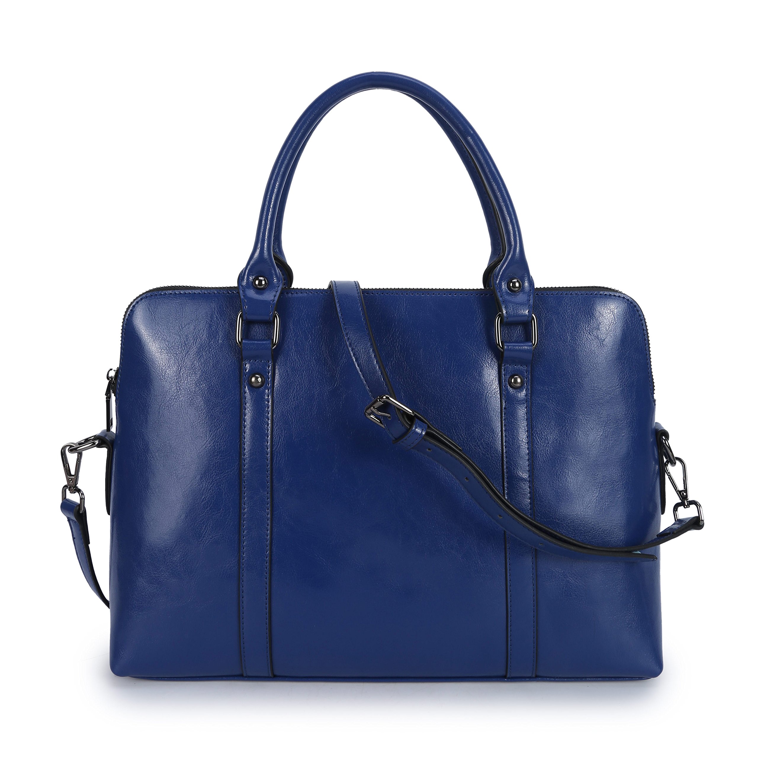 Cuero Negocios Mujeres Maletín Ordenador Portátil Bolsas Messenger Shouder Correa (Azul)