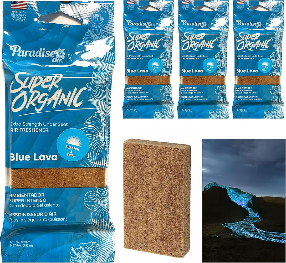 4 X Odor Eliminator Blue Lava Scent Car Air Freshener Block Under Seat Fragrance
