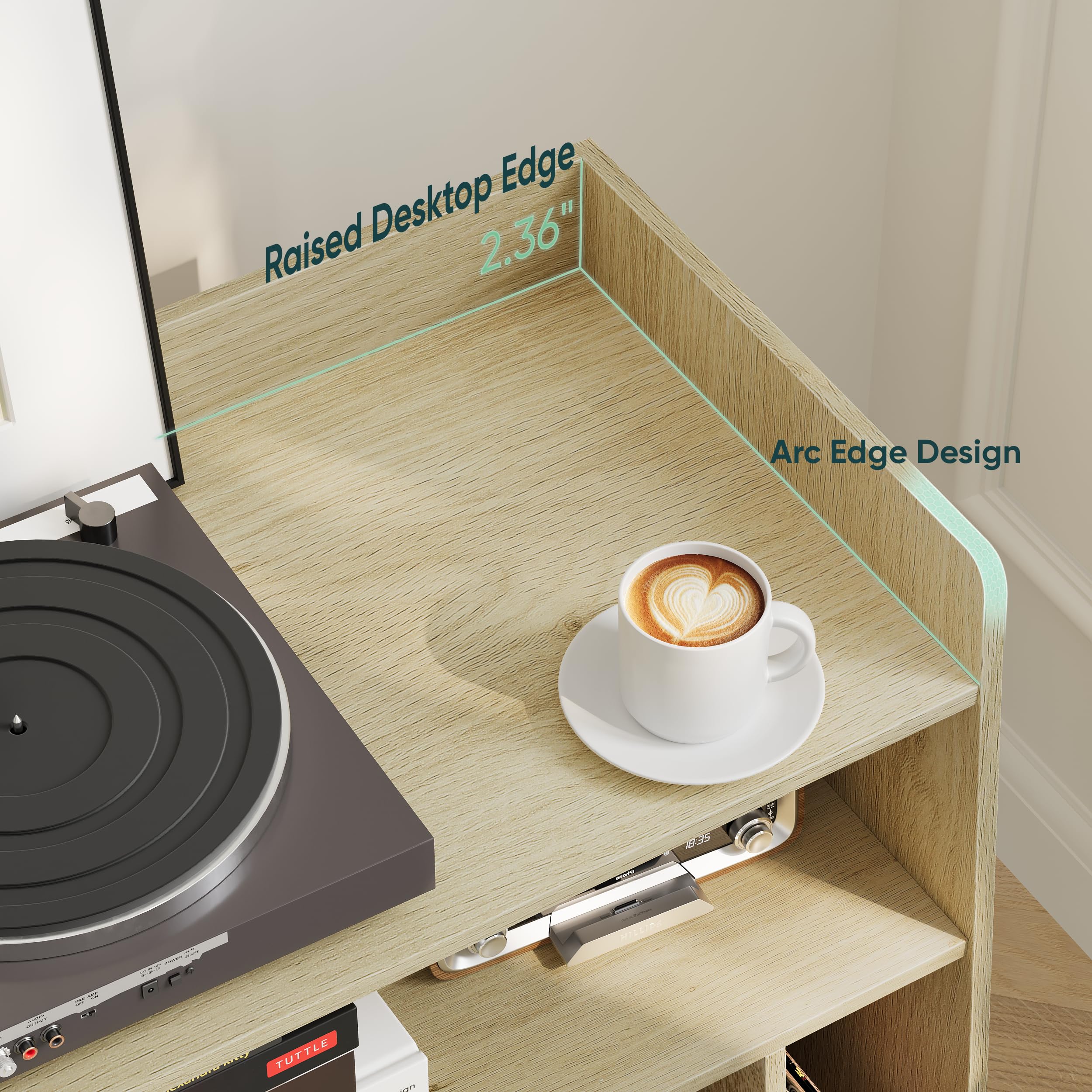 Semiocthome Giradischi con funzione di conservazione in vinile, supporto per dischi con ante in rattan e gambe in legno massello, adatto per giradischi. (grande)