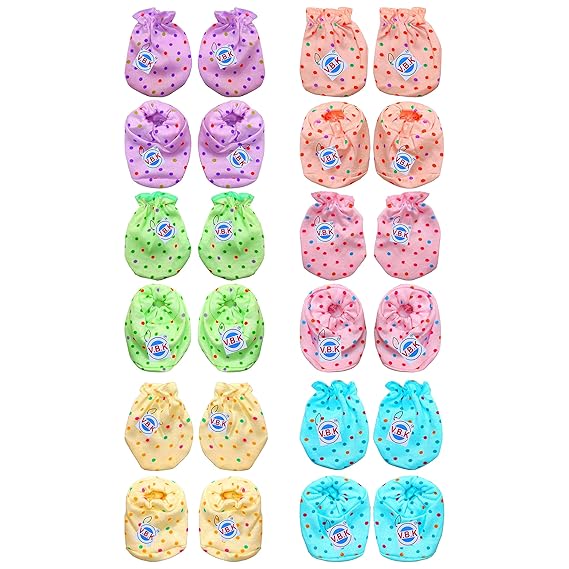 V.B.K Baby Boy and Baby Girl Combo / Gift Set Of Hand Mittens (Gloves) (6 Pairs) and Leg Booties (Socks) (6 Pairs), Pure Hosiery Soft Skin Friendly Fabric, 0 to 6 Months.