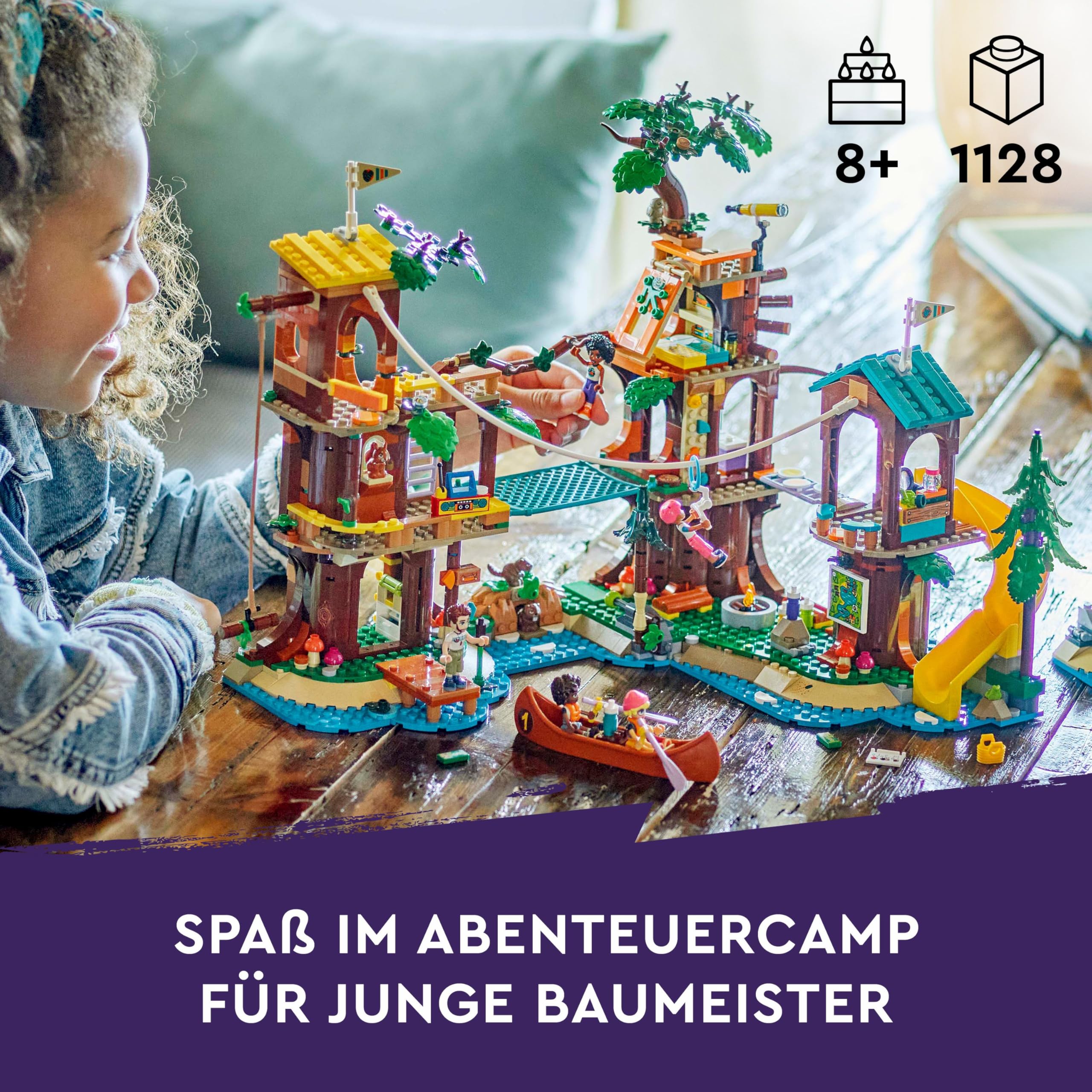 LEGO Friends Baumhaus im Abenteuercamp, Spielset für Mädchen und Jungen ab 8 Jahren mit 5 Spielfiguren und 5 Tieren, Geschenkidee für kreatives Spielen, Sportspielzeug, Puppenhaus 42631
