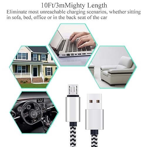 Vista 6 de Ailun Cable micro USB, [10 pies de 3 pies], USB A macho 2.0 de alta velocidad a micro USB, sincronización y carga, cable trenzado de nailon