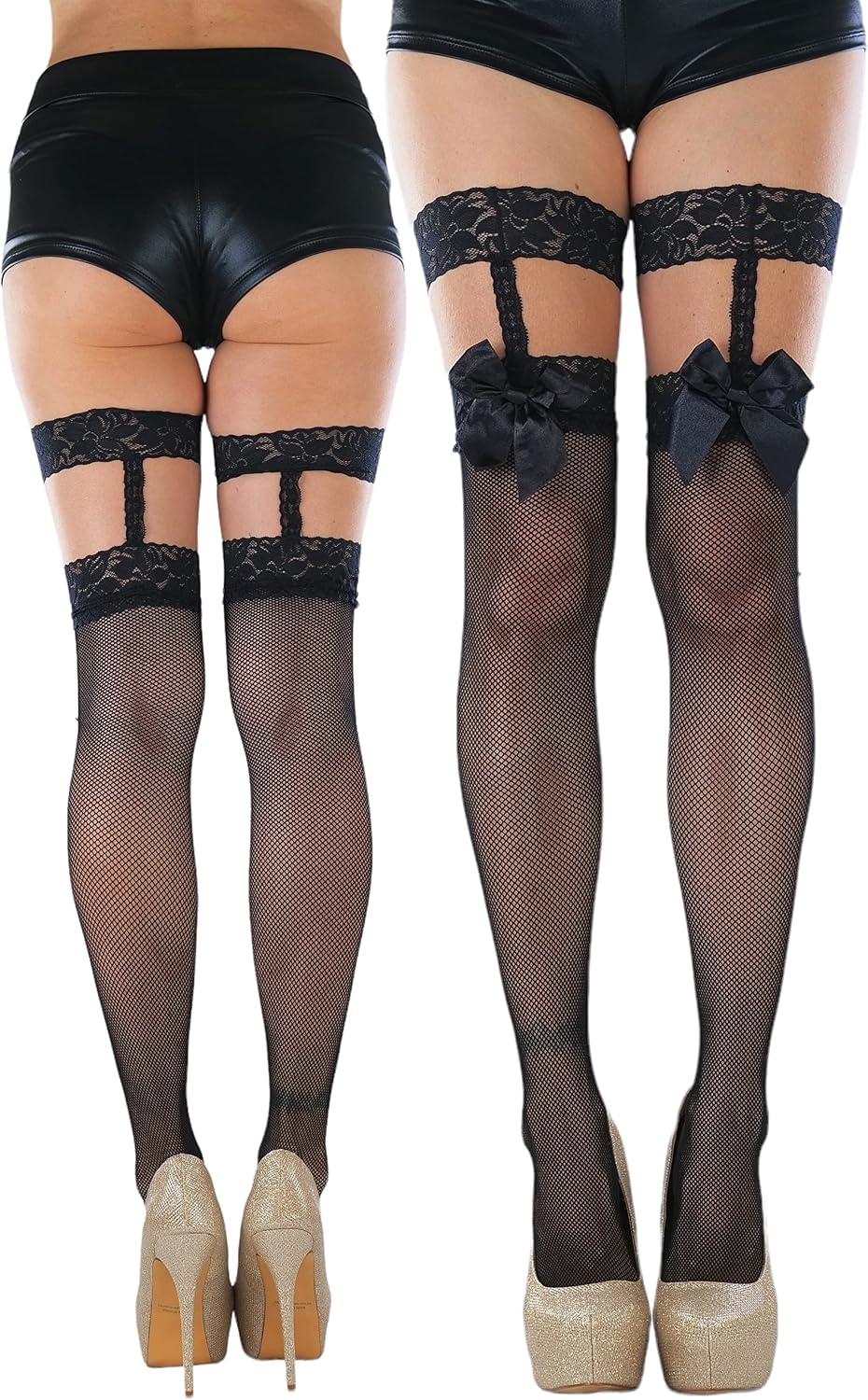 ToBeInStyle Women’s Fine Fishnet Fashion Thigh High w/Satin Bow Stockings