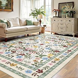 Deerly Boho Floral Rug 6x9 Vintage Colorful Washable Non-Slip Living Roo...