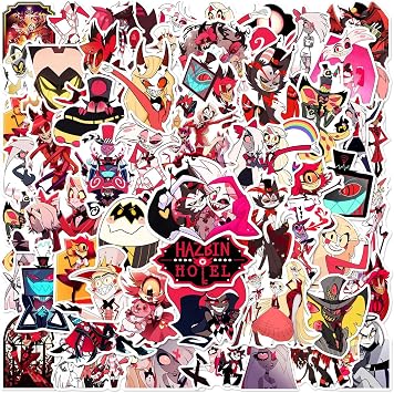 JSYAVG 55pcs Cool Hazbin Hotel Stickers for Kids Girls Teens Adult,Waterproof Vinyl Hazbin Hotel Decal for Water Bottle Skateboard Guitar Travel Case Bike Laptop Car Bumper Luggage Phone