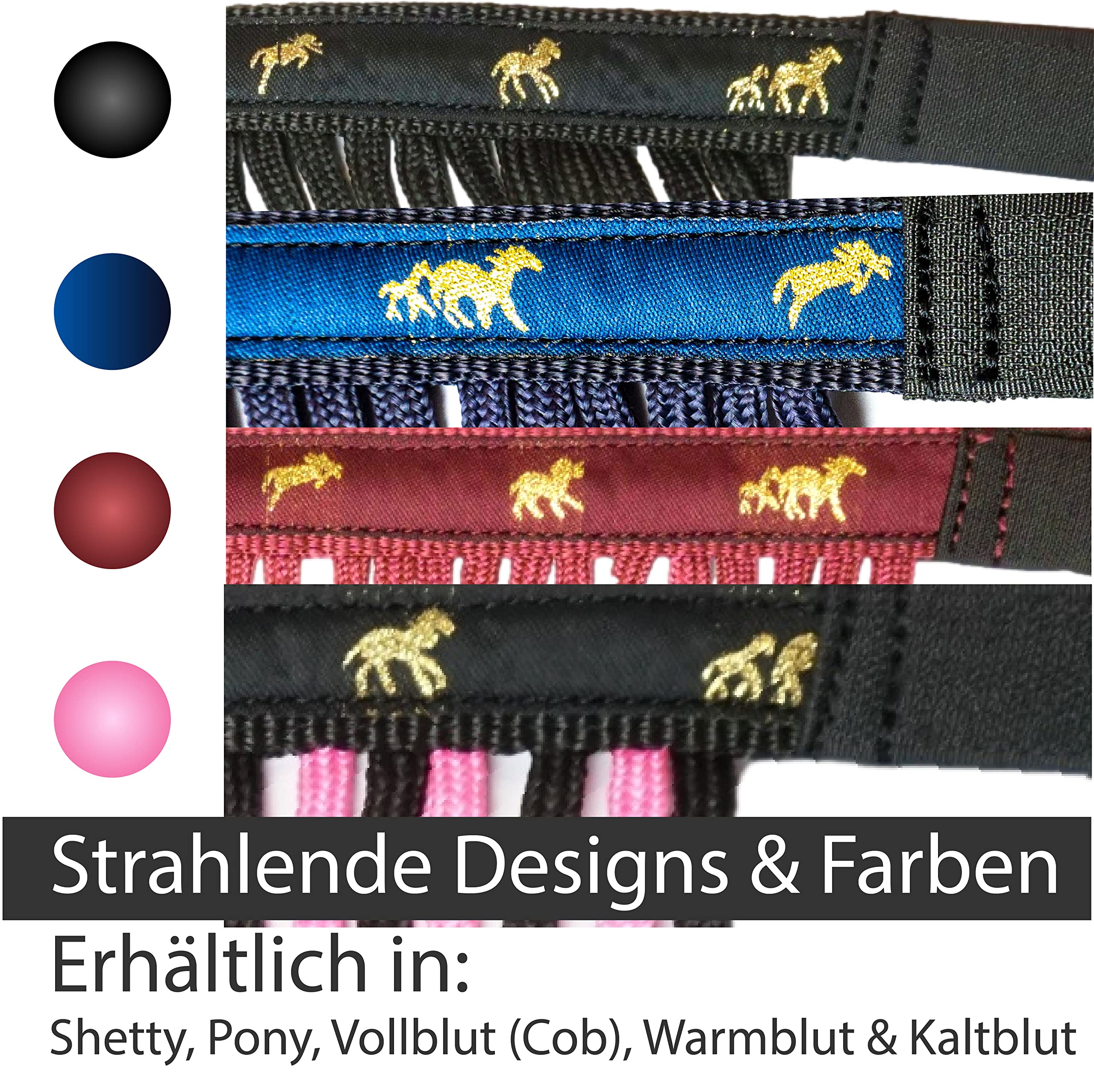 Franjas antimoscas para caballos, máscara con flecos y cierre, gorro para Shetty, Pony, Cob, sangre caliente, Kb (Cob), color negro