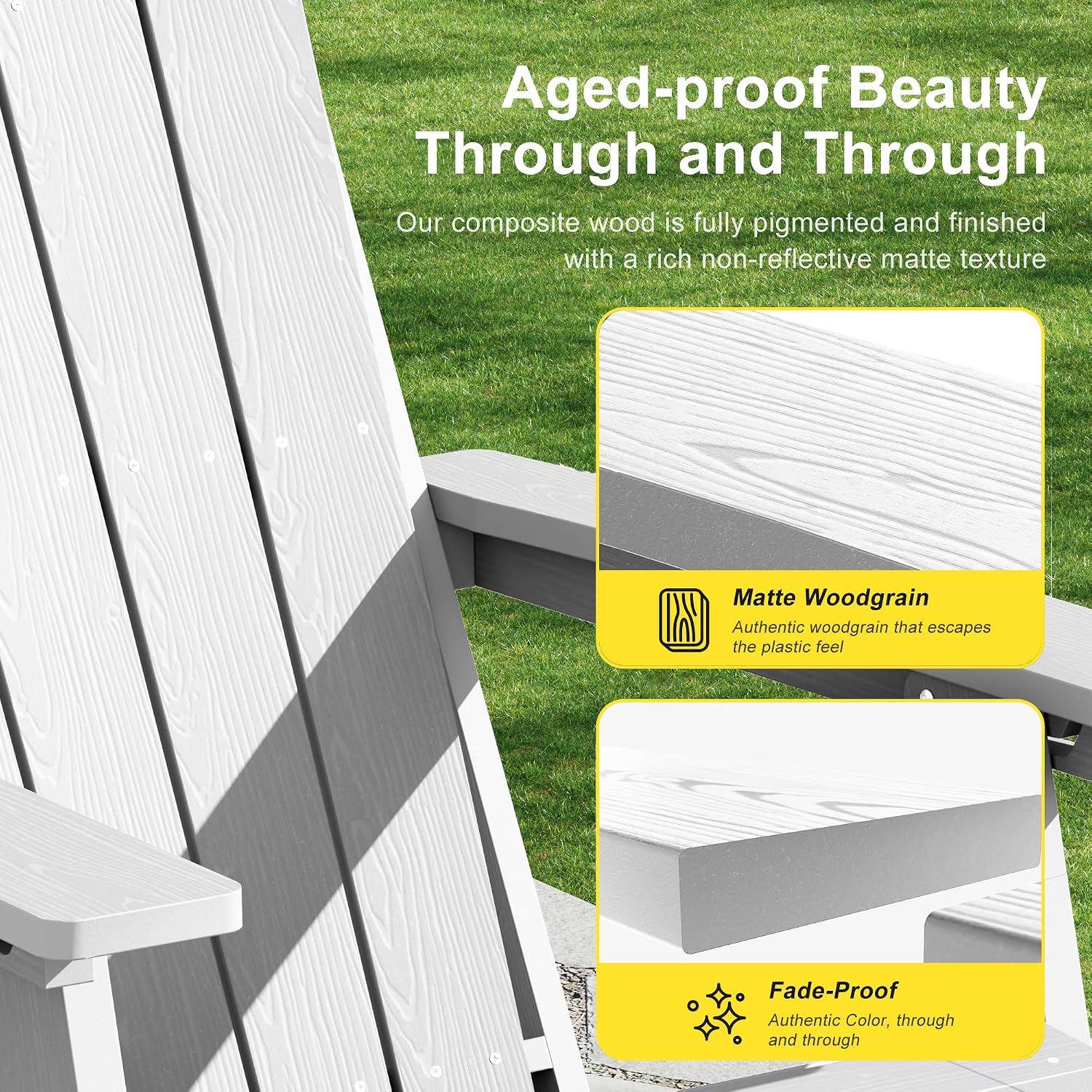 HDPE Outdoor Rocking Chairs Set of 2, 4-in-1 Folding Adirondack Chair with Retractable Ottoman, Patio Rocker with 3-Position Adjustable Backrest & Cup Holder for Porch, Backyard, Pool, White