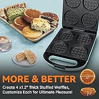 Vista 2 de Baker's Friend Multi Stuffed Waffle Maker Thick, 4-Slice with 1.2'' Thick & 4'' Dia, Belgian Mini Waffle Maker Flip, Nonstick Breakfast Sandwich