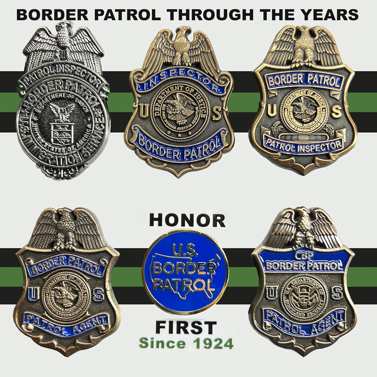 BL1-09B CBP US Border Patrol 6 Piece Historic Through The Years Honor First Lapel pin Set