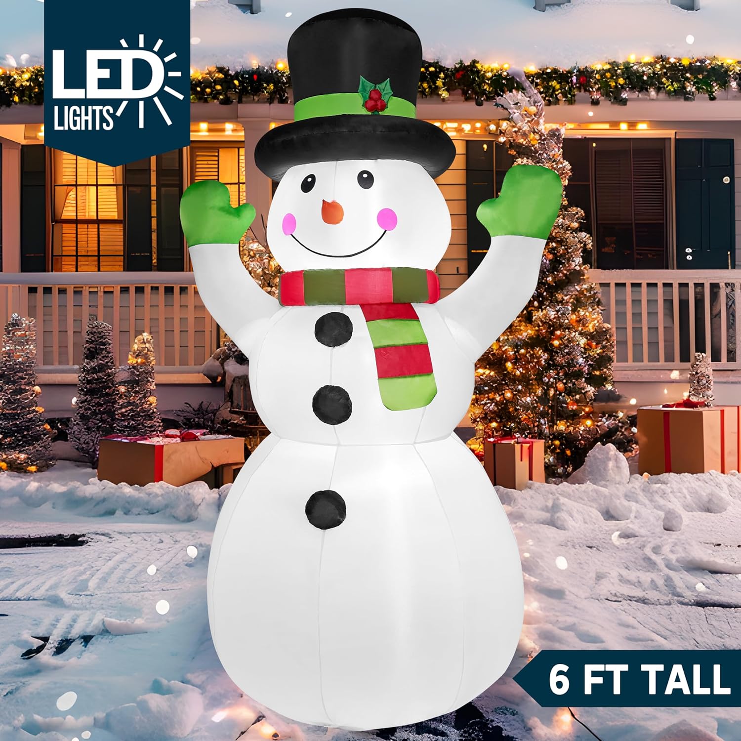 Joiedomi Christmas Inflatables Snowman Outdoor Decorations with Built-in LEDs, Xmas Blow Up Snow Man with Magic Hat for Christmas Holiday Party Outdoor Indoor Yard Garden Winter Decoration - Image 2