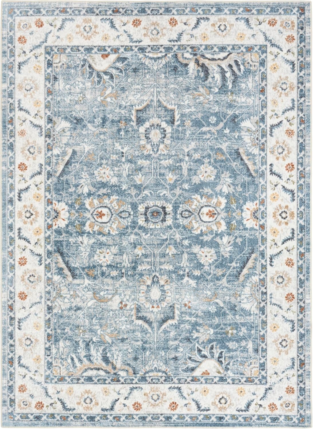 Nourison Home Astra Machine Washable Blue 4' x 6' Area Rug - Easy Clean, Non Shedding, Bed Room, Living Room, Dining Room, Kitchen (4' x 6')