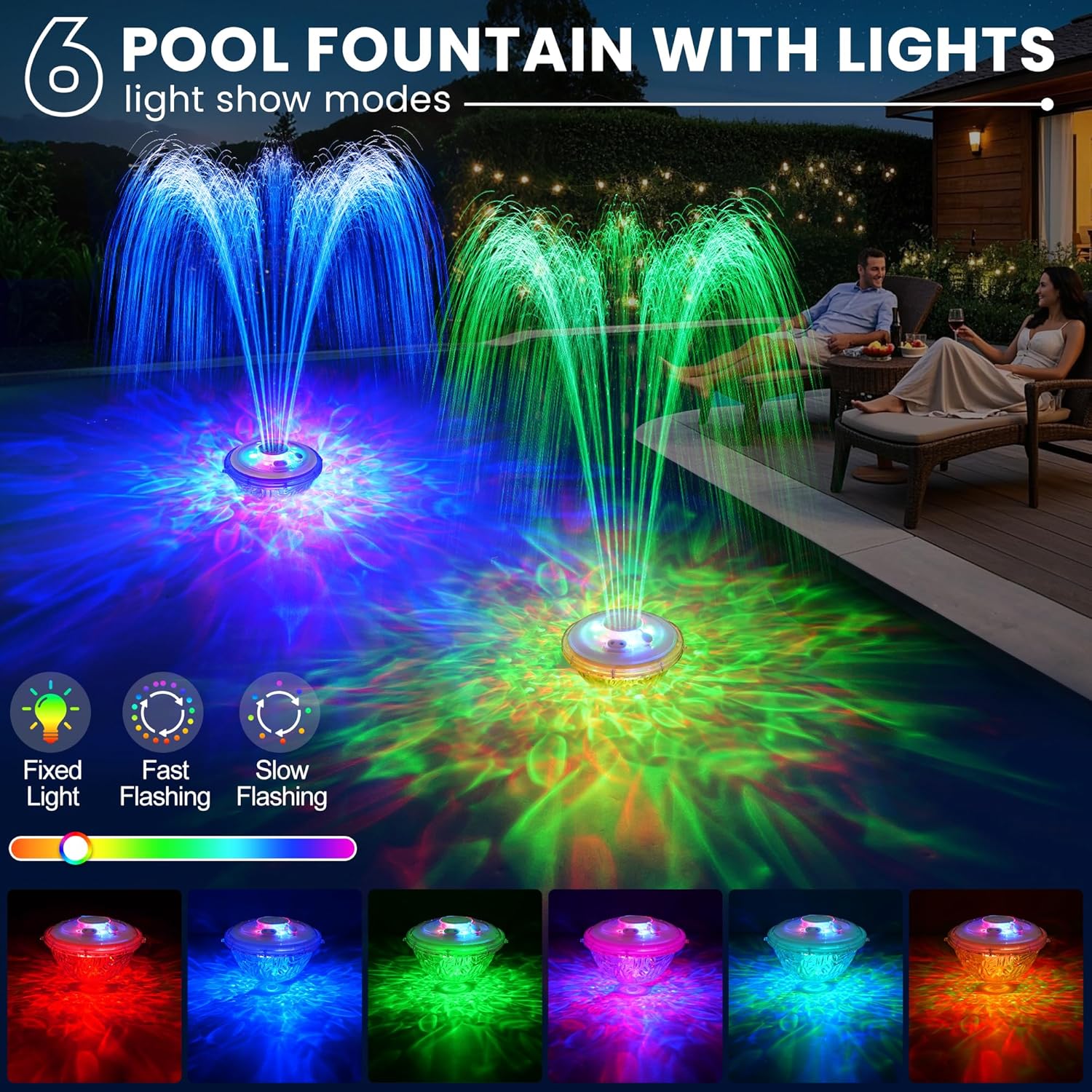 AearKing Upgraded Floating Pool Fountain, Pool Fountain with Lights, Above Ground Pool Water Fountains Pump with Anchor and Rope, Swimming Pool Fountains for Inground Pools-White-1pk