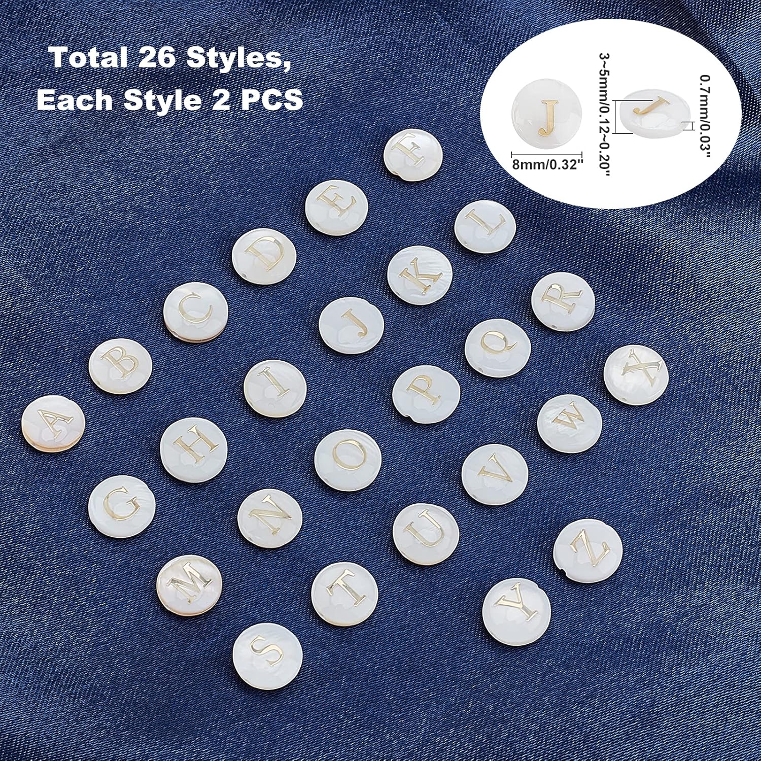 PH PandaHall 52pcs Alphabet A-Z Beads, Freshwater Shell Beads 8mm Summer Seashell Bead Flat Round with Letter Initial Bead Ocean Beach Spacers for Boho Necklace Bracelet Earring Jewelry Making - Image 5