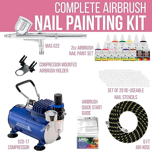 Miniatura 2 de Master Airbrush Kit de cepillo de aire para decoración de uñas con compresor de aire, aerógrafo de doble acción de alimentación por gravedad G22,