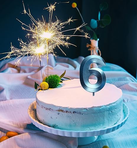 Miniatura 6 de 2.76 pulgadas Velas Azules de 6 para Cumpleaños, Decoración 3D Número 6 para Tartas de Cumpleaños No 16 26 61 62 63 64 65 66 67 68