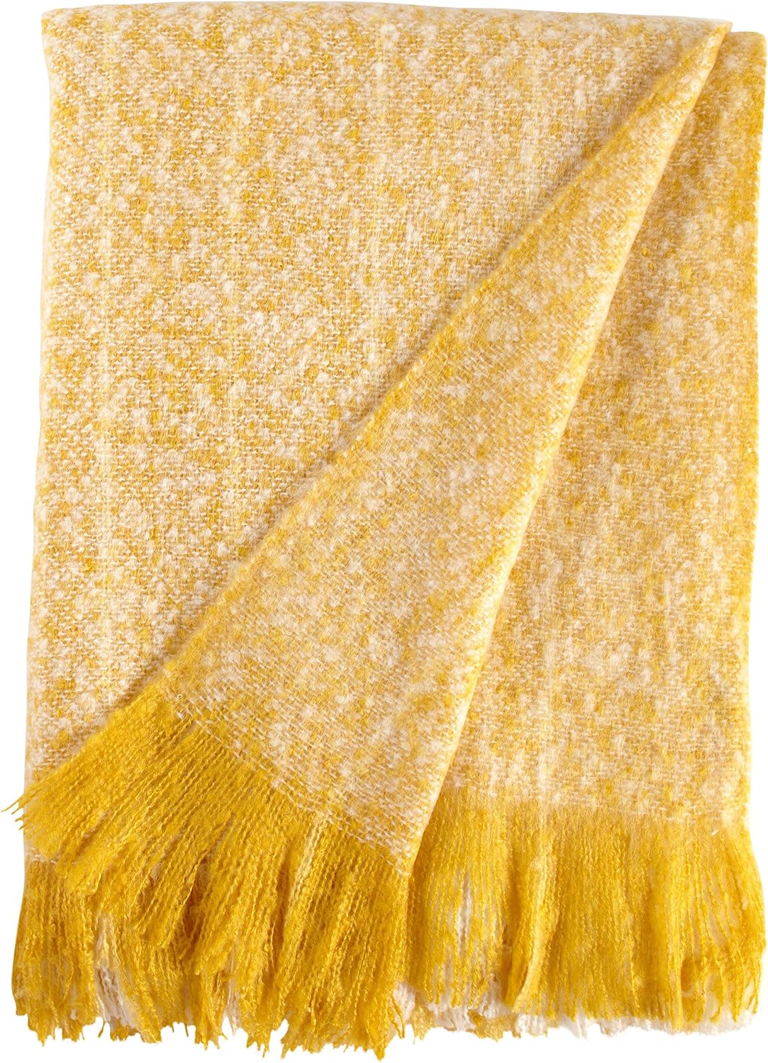 Amazon Brand – Rivet Super Soft Oversized Ombre Stripe Brushed Weave Throw Blanket, 60" x 80", Mustard, White