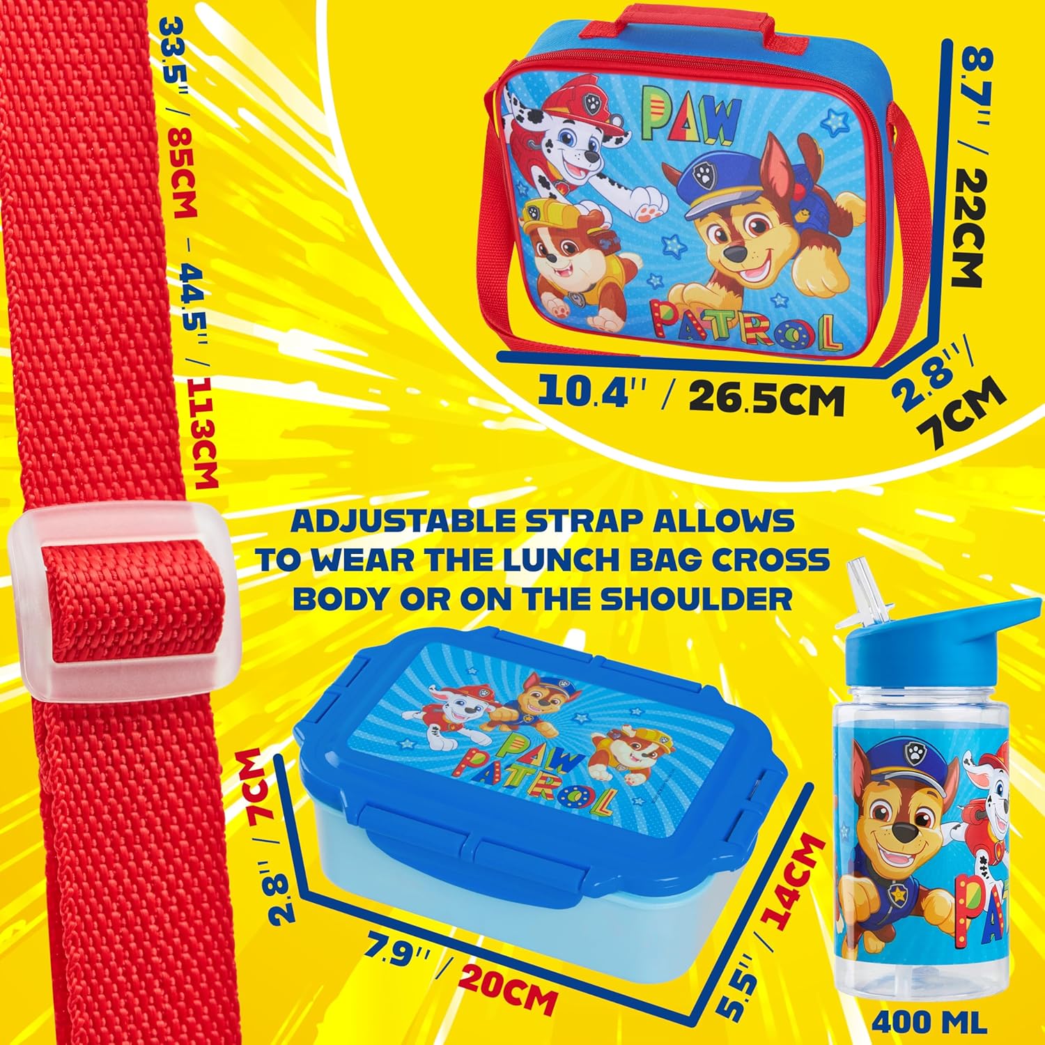 Get Trend Paw Patrol Water Bottle Lunch Box Lunch Bag Kids Set 3 Pcs Insulated Snack Bag for School Travel Gifts for Kids (Blue Paw Patrol)