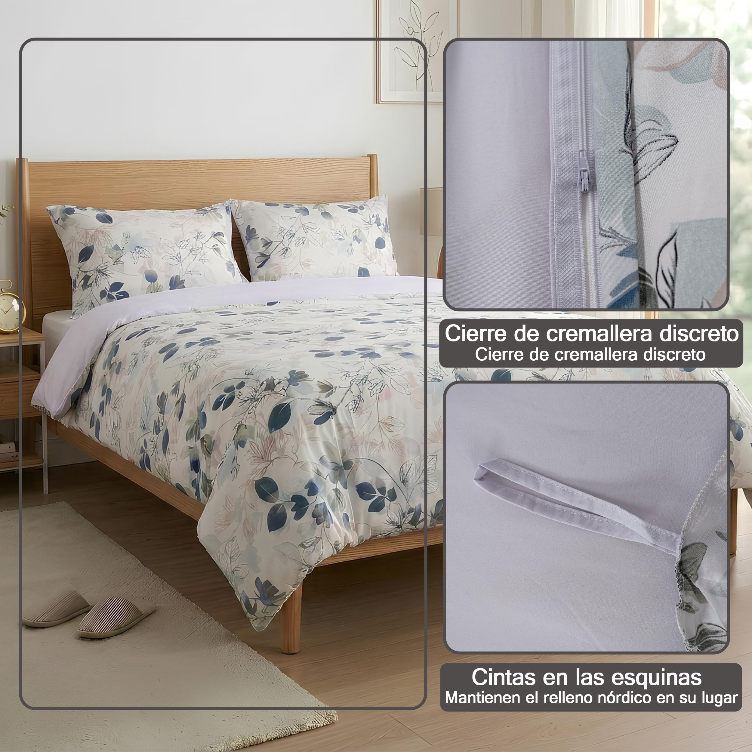 Etrexonline Juego de Funda Nórdica 3 Piezas Cama 150 Microfibra Suave Transpirable - 1 Funda Edredón 220x240 cm y 2 Fundas de Almohada 50x75 cm (Herbal) — view 4