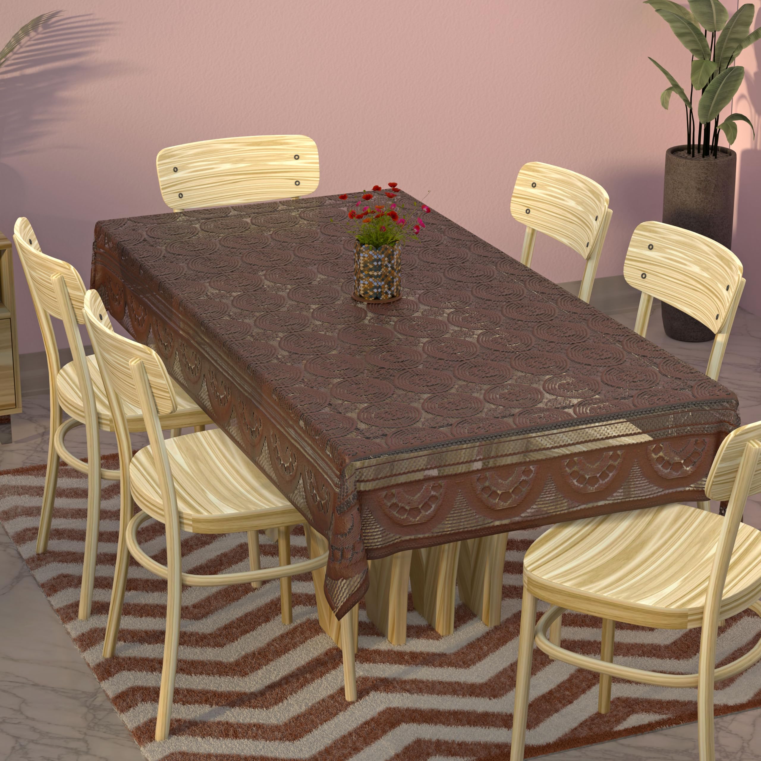 Kuber Industries Circle Design Cotton 6 Seater Dining Table Cover (Brown, CTKTC32649)-image-47