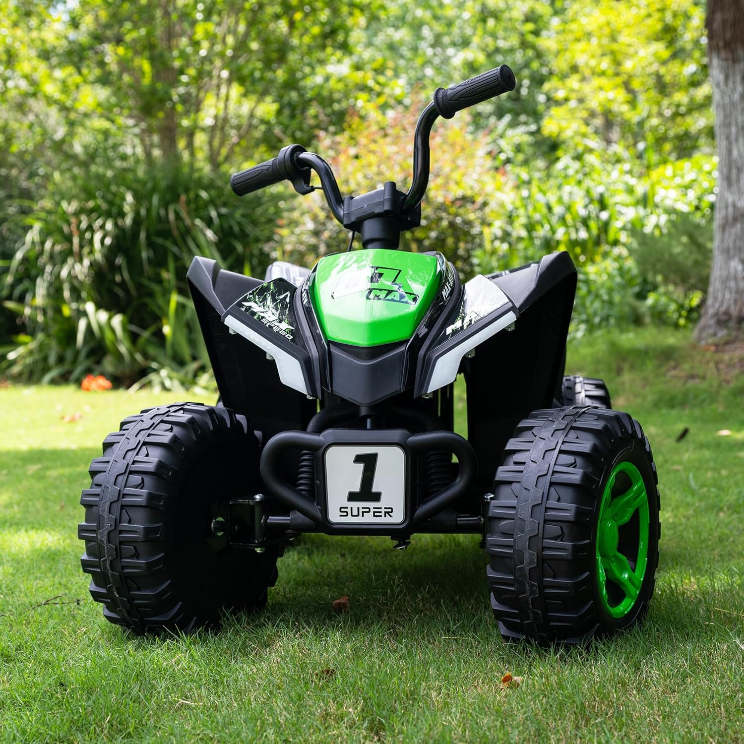 24V Kids Ride On ATV Quad, Electric 4 Wheeler with Spring Suspension, LED Headlights, Music, Twist Throttle, Off-Road Toy Vehicle, Ultimate Birthday for Boys Girls, Green
