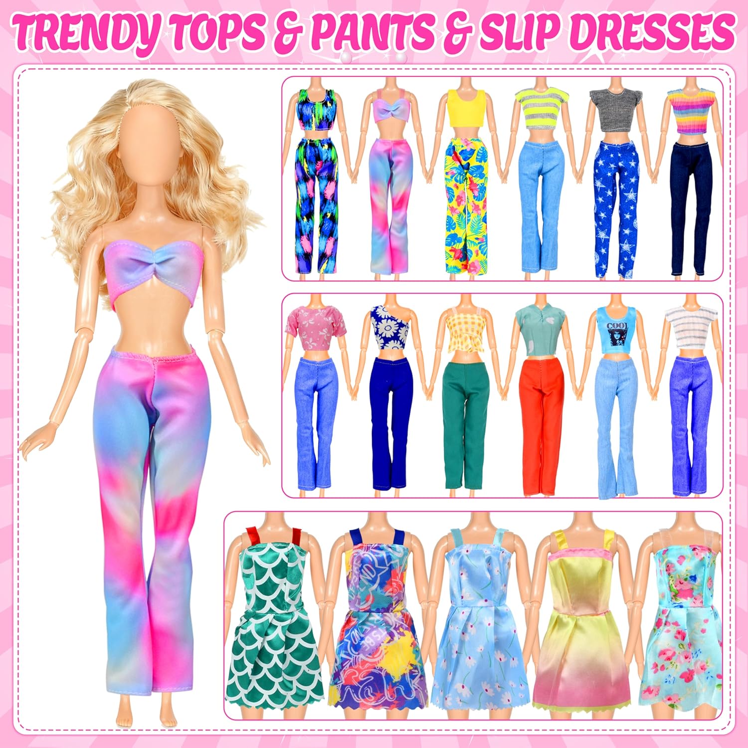 85 Pcs Doll Clothes and Accessories Kit, Include Princess Gowns, Fashion Skirts, Evening Dresseses, Tops, Pants, Bikini Swimsuits, Shoes, Crowns, Necklaces, Glasses in Gift Box for 11"-12" Dolls