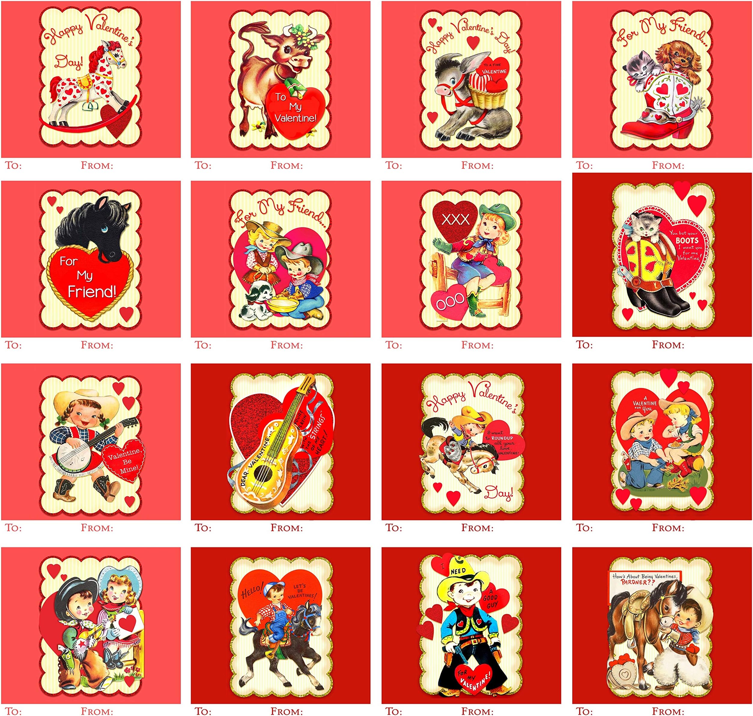 Silly Goose GiftsHowdy Partner! - Vintage Cowboy Themed Valentines Day Card for Kids School Classroom Exchange (Set of 23) Sharing Horse Pony Retro Greeting Valentine's