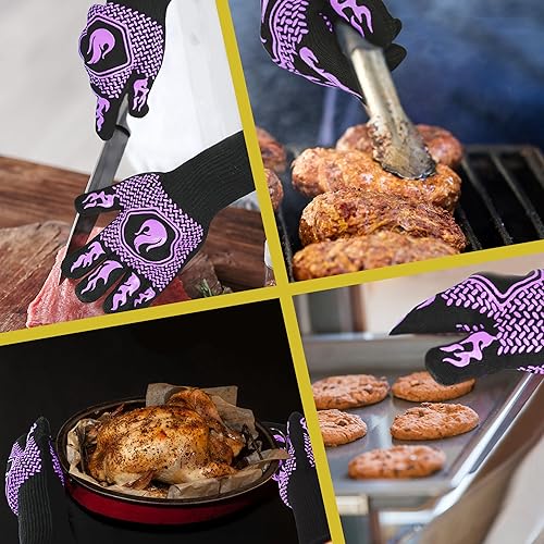 Miniatura 41 de Guantes ignífugos para barbacoa, guantes resistentes a cortes de parrilla 1472°F guantes resistentes al calor, guantes de horno de silicona