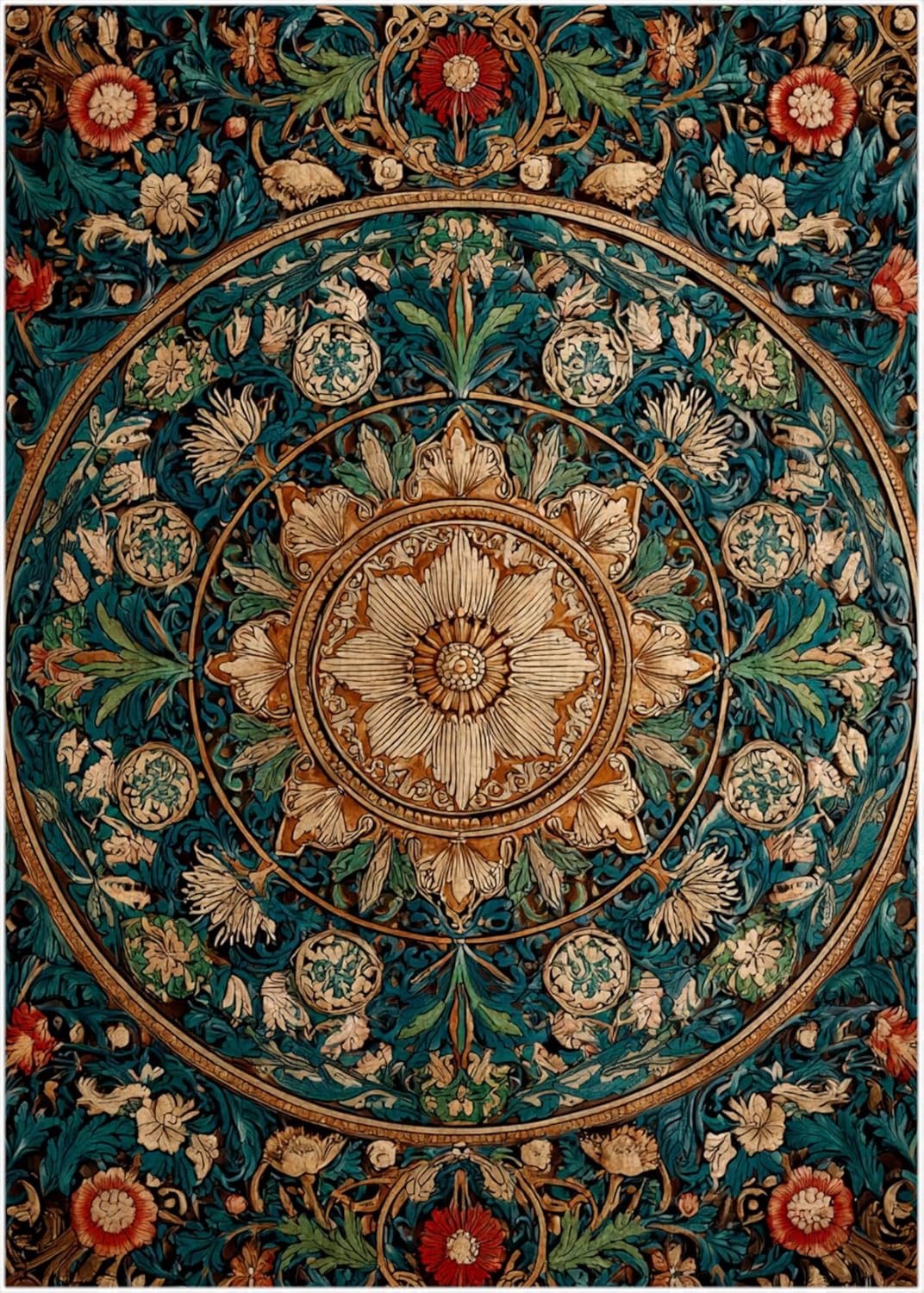 Vintage Floral Mandala Pattern Jigsaw Puzzle 300/500/1000 Piece, William Morris Style Flower Pattern Mandala Puzzles (1000pc (50×75cm))
