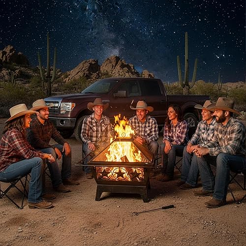 Miniatura 8 de Sunnydaze Decor Northern Galaxy fogata con diseño cuadrado para quemar leña con parrilla para cocinar y pantalla protectora contra chispas, de 32".