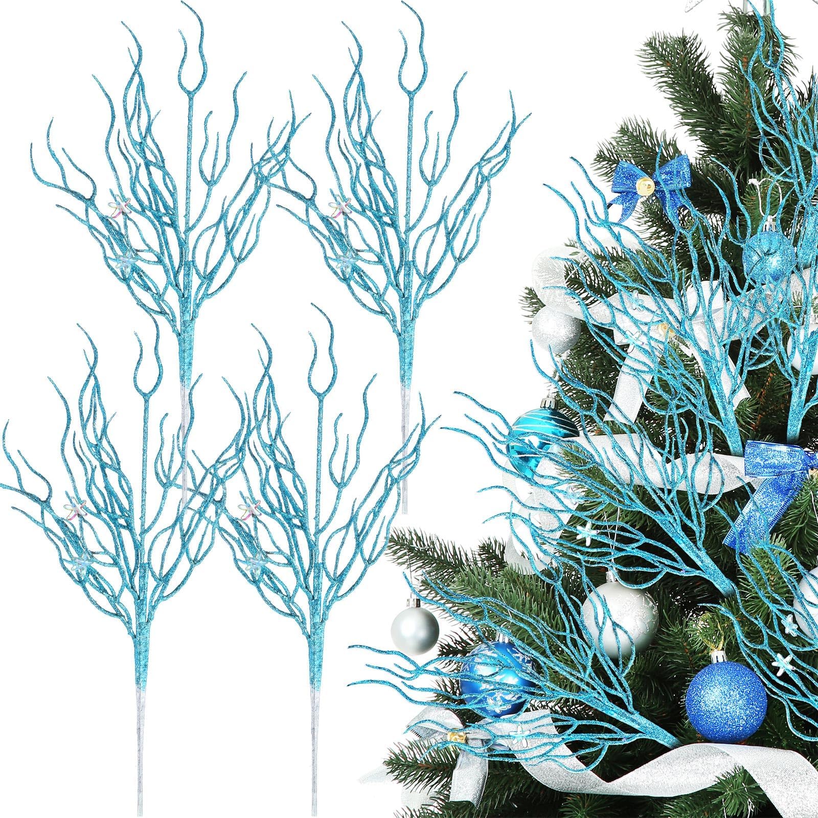 Amazon.com: Vercraft 8 Pcs Coral Spray Blue Christmas Tree Pick ...