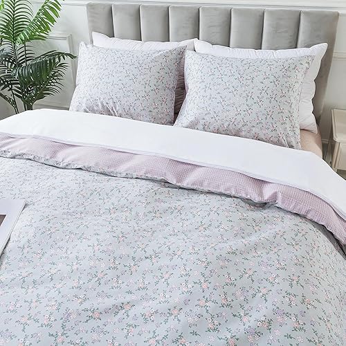 Miniatura 481 de HoneiLife - Juego de funda de edredón floral 100% algodón, 3 piezas, botánica, ropa de cama con cierre de cremallera y lazos en las esquinas