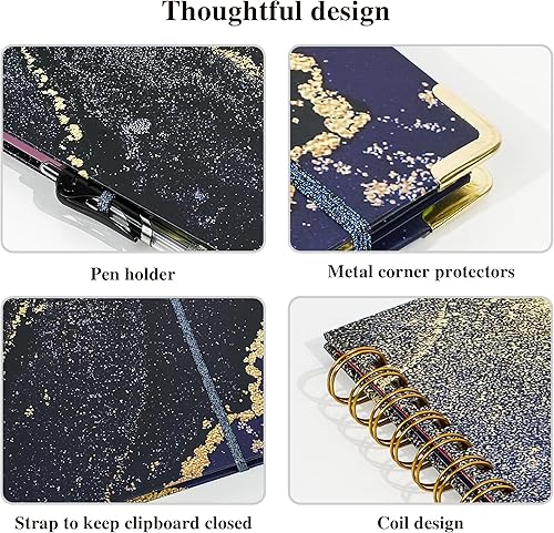 Vista 48 de Carpeta de 3 anillos con portapapeles, tamaño carta de 1 pulgada, bonita carpeta de portapapeles con bloc de notas recargable, 5 carpetas Azul