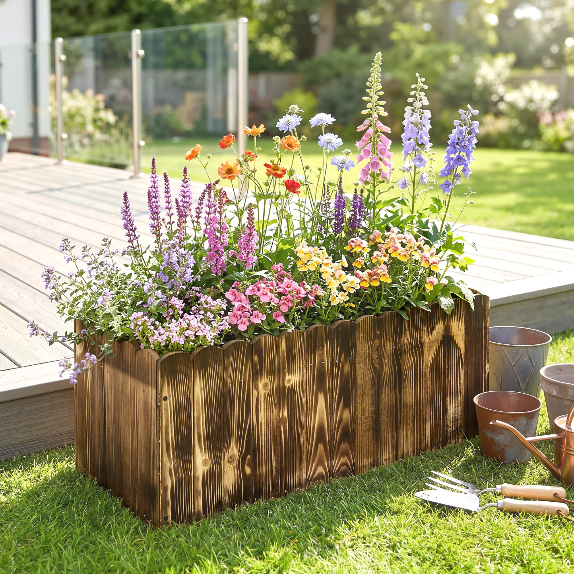 Outsunny – Jardinera para plantas - Macetero rectangular fabricado en madera de abeto - Medidas 80 x 33 x 30 cm