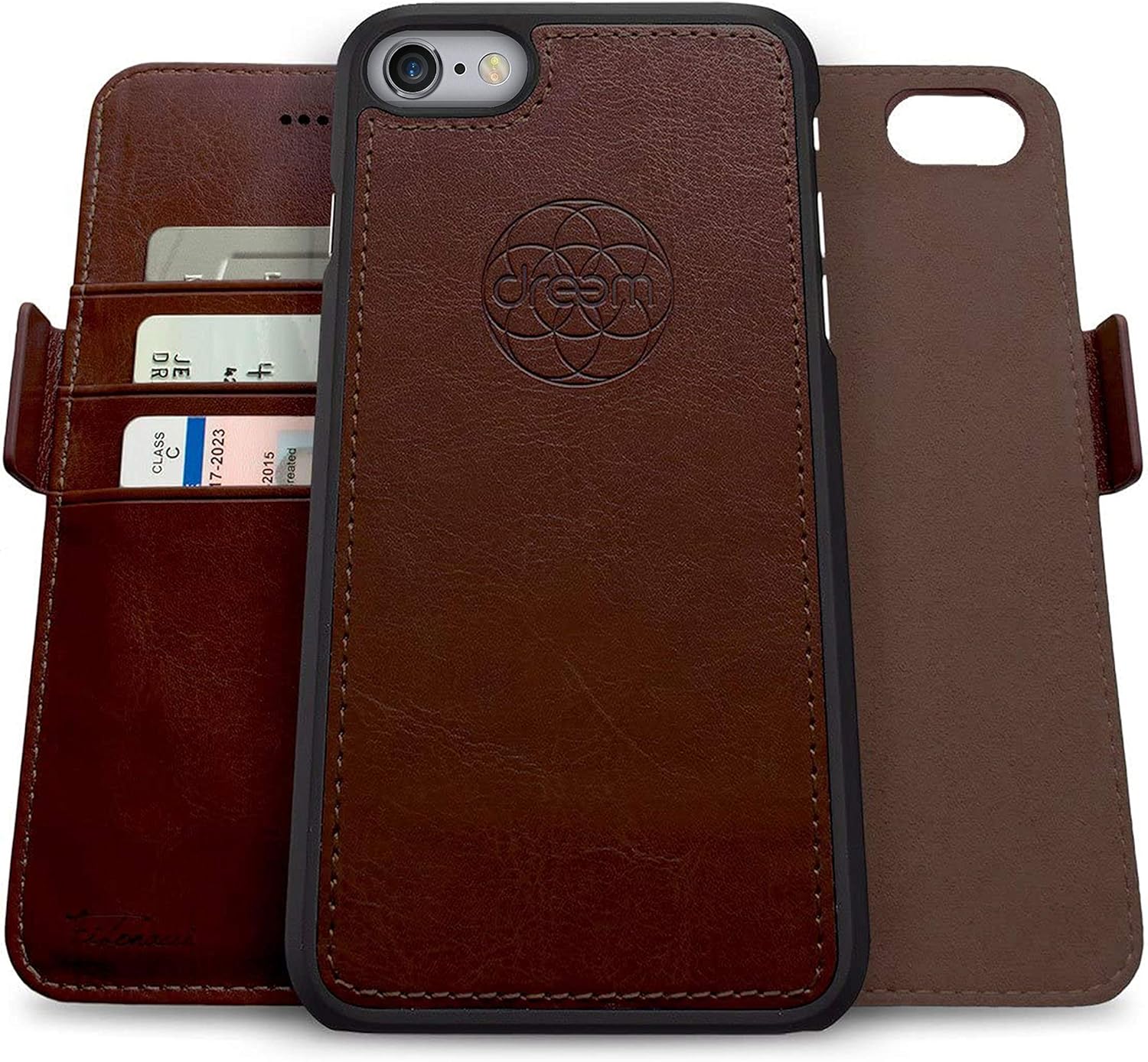 Dreem Fibonacci 2-in-1 Wallet-Case for Apple iPhone 6 & 6s - Luxury Vegan Leather, Magnetic Detachable Shockproof Phone Case, RFID Card Protection, 2-Way Flip Stand - Coffee
