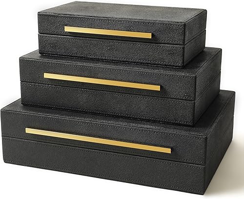 Miniatura 2 de Caja decorativa moderna de piel sintética Shagreen, cajas de almacenamiento decorativas con tapas para decoración del hogar, organizador de joyero