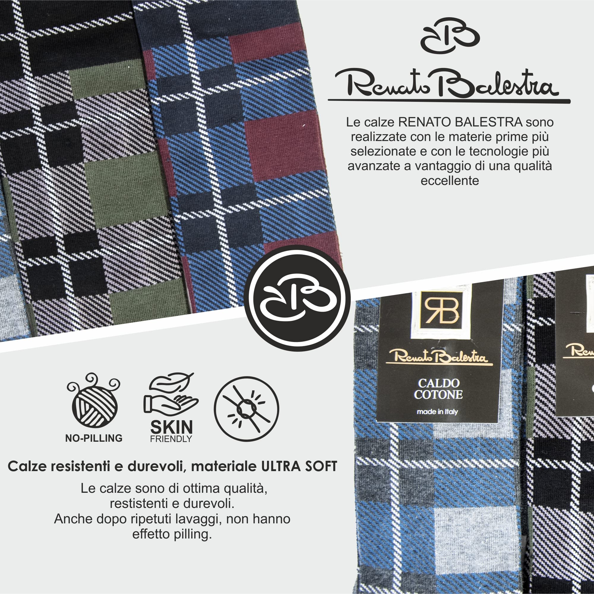 Renato Balestra 6 Paia - Calze Invernali in Cotone da Uomo Varie Altezze - Vari colori - Non stringono - Punte e talloni rinforzati