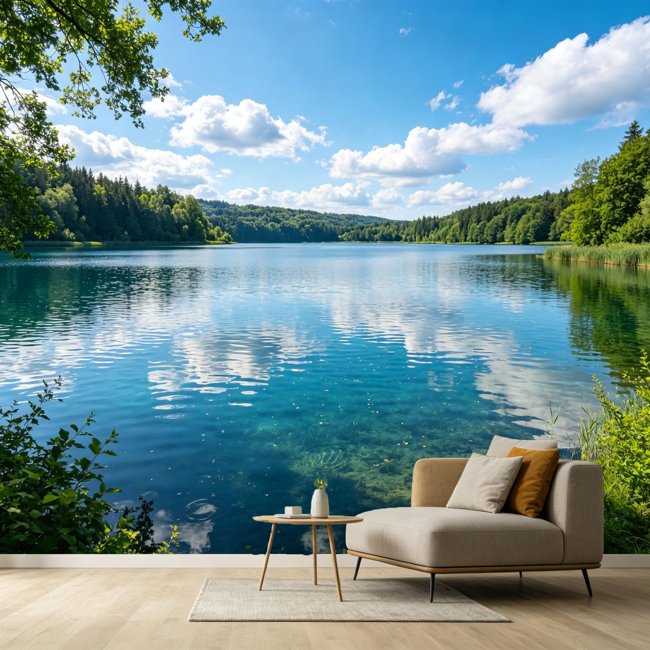 Custom Size Wall Murals Mountain Lake Landscape Forest Reflection Blue Sky Nature View SelfAdhesive Wall Fabric Removable Large Wallpaper for Photo Living Room