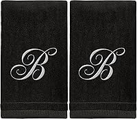 CreativeScents Monogrammed Fingertip Towels Initial B Black Embroidery - Set of 2 White 11x18 Inch 100% Cotton Velour, Absorbent Personalized Bathroom Kitchen Spa Gift