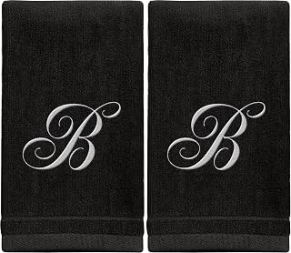 CreativeScents Monogrammed Fingertip Towels Initial B Black Embroidery - Set of 2 White 11x18 Inch 100% Cotton Velour, Absorbent Personalized Bathroom Kitchen Spa Gift