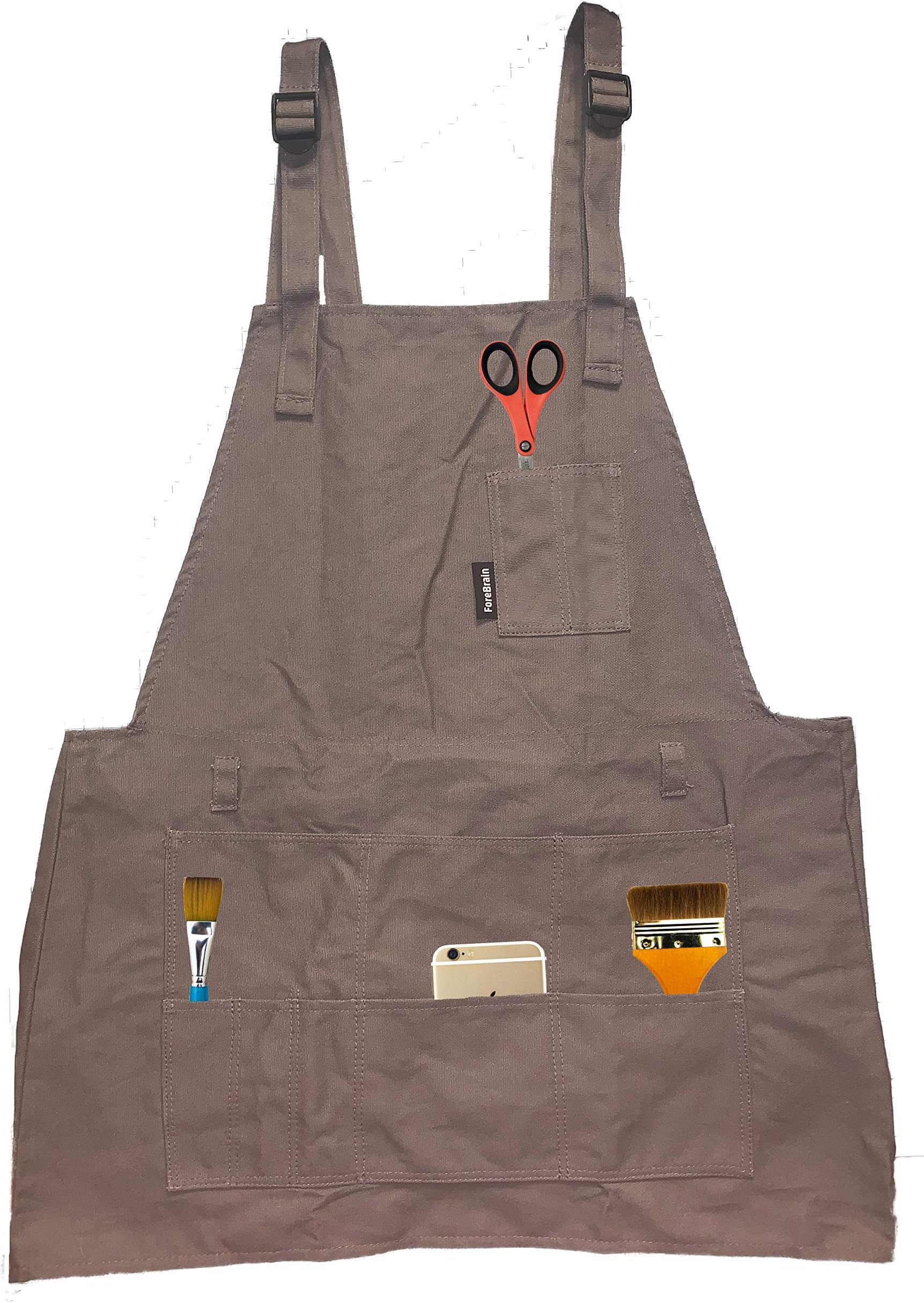 Artist Apron, Smocks for Women and Men, Grey Canvas Apron with 10 Pockets, Adjustable Painting Apron, Superb Gifts for Artists, Gardening, Crafts, Art Supplies for Adults
