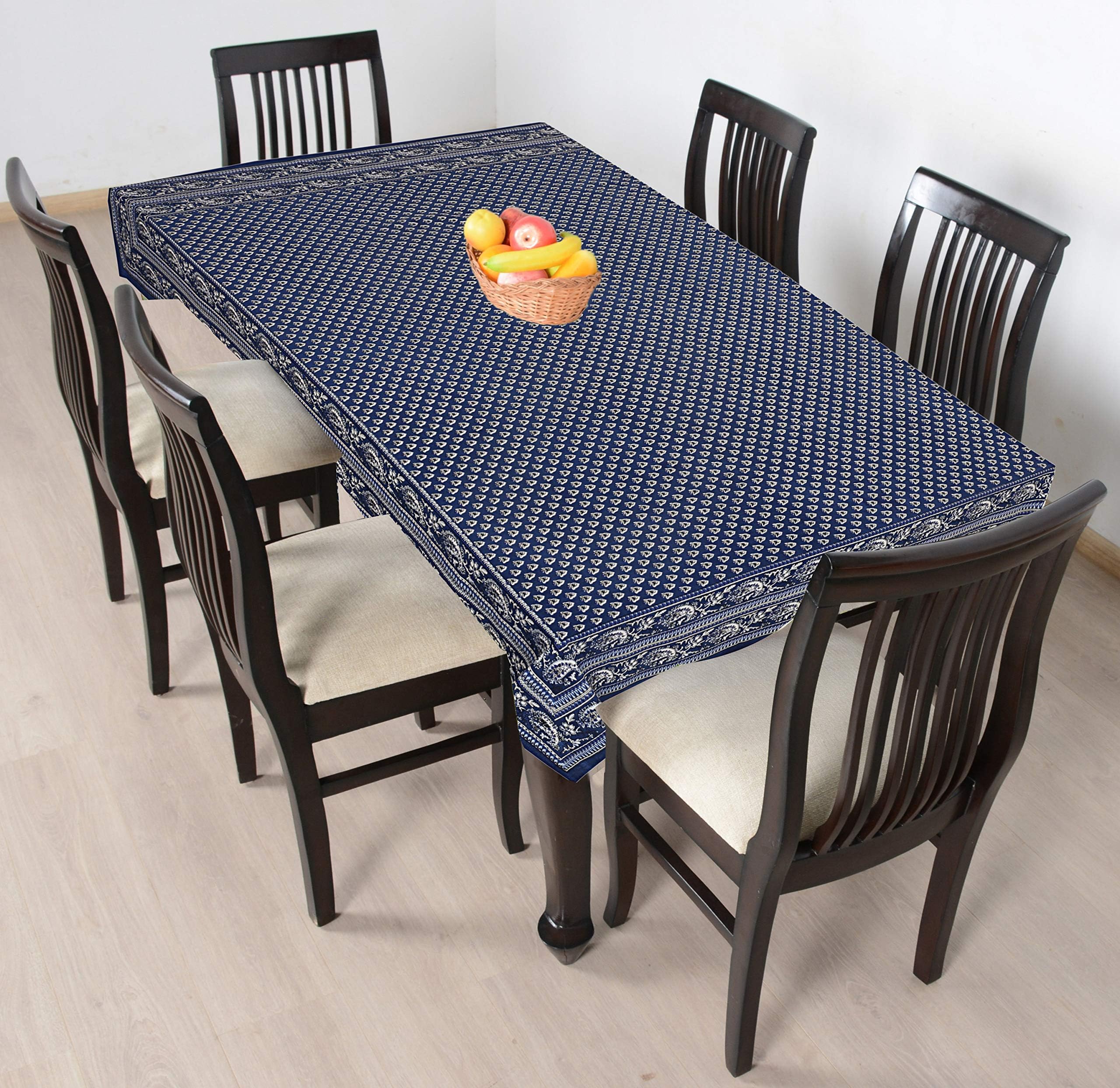 Raghuraj Lifestyle Cotton 4 Seater Square Dining Table Cover (Blue, 60x60-inch)