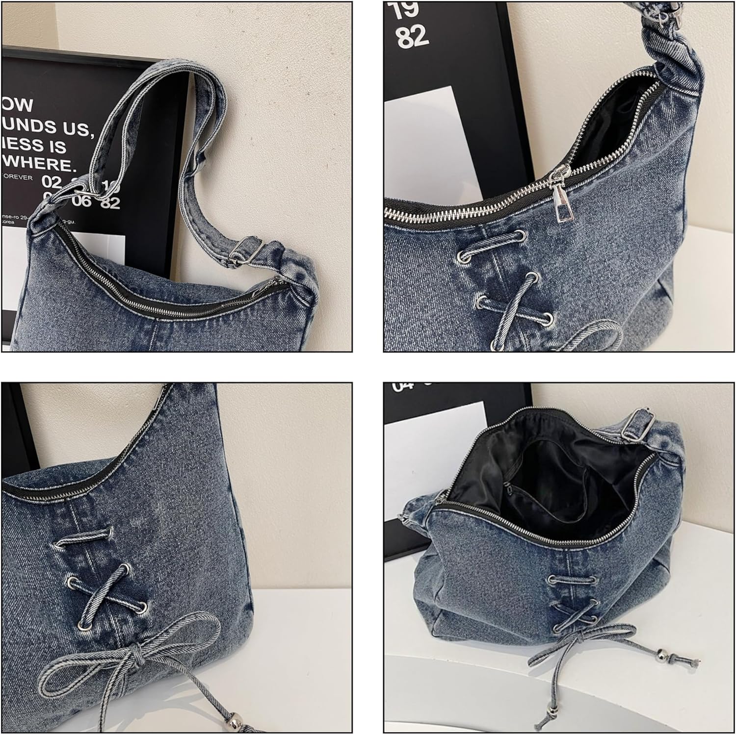 Women's Denim Hobo Bag Crossbody Purse with Zipper, Casual Denim Shoulder Tote Bag for Women, Y2k Jean Purse Fashion Handbag