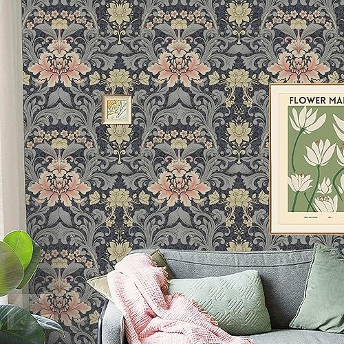 Miniatura 9 de Abyssaly William Morris - Papel tapiz floral para paredes y gabinetes, papel tapiz floral extraíble, color verde y rosa, 17.7 x 394 pulgadas