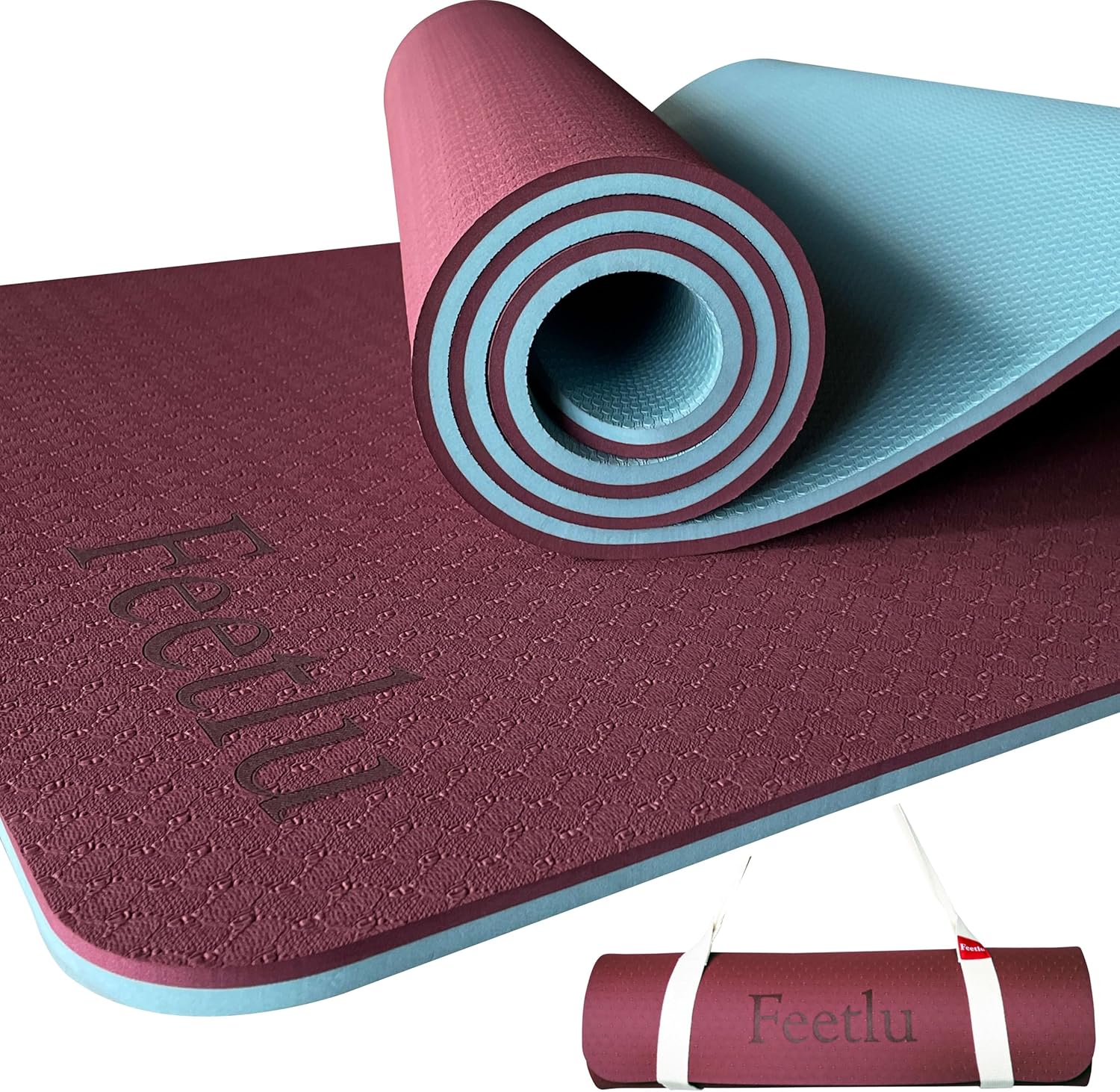 Extra Thick Exercise Yoga Mat with Strap - 2/5 Inch (10MM), Non-Slip Workout Mat for Yoga, Pilates, and Floor Exercises