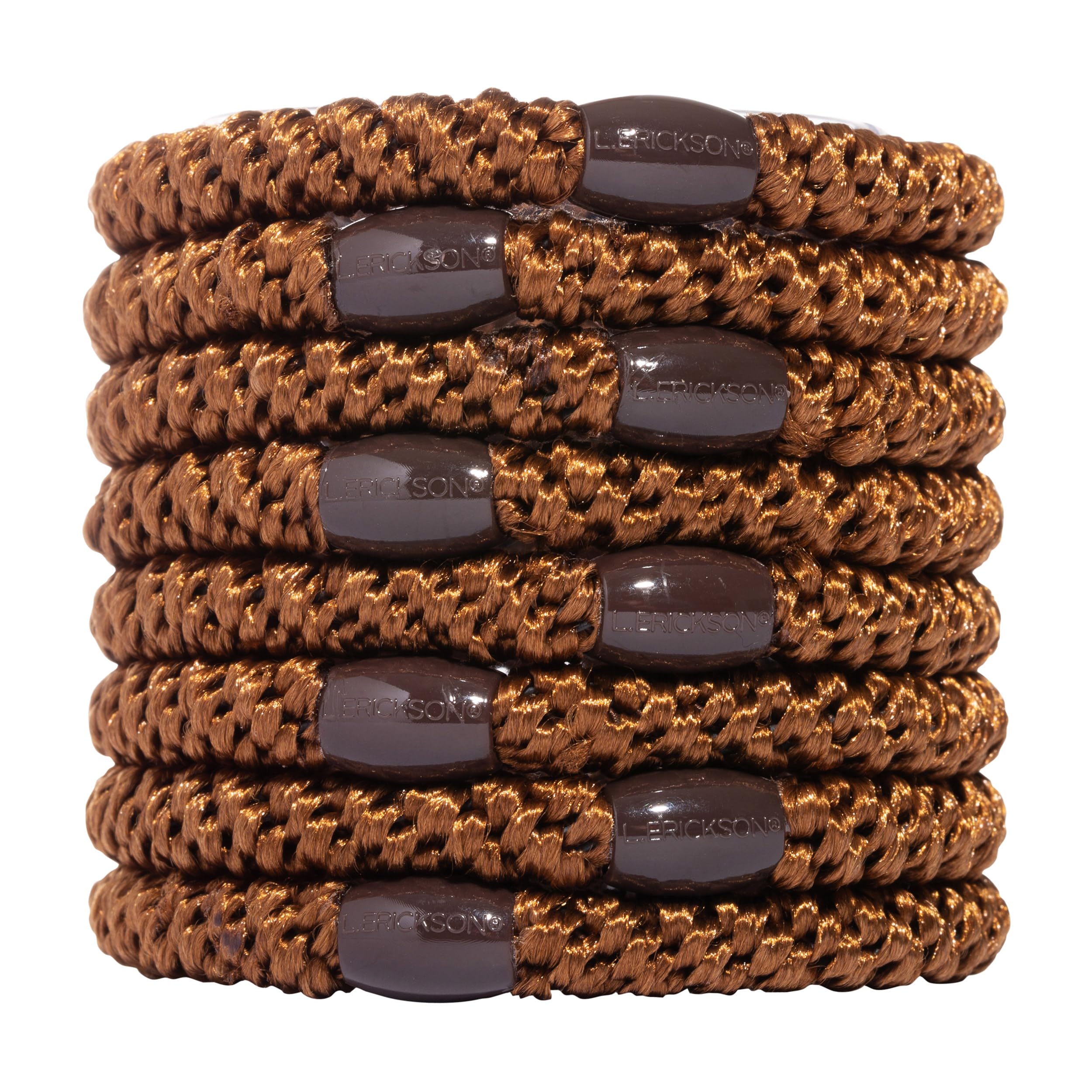 L. Erickson Hair Ties, 8 Count - Grab & Go Ponytail Holders - No Damage for Thick Hair - Strong, Stretchy & Snag-Free - Hair Accessories, Mocha