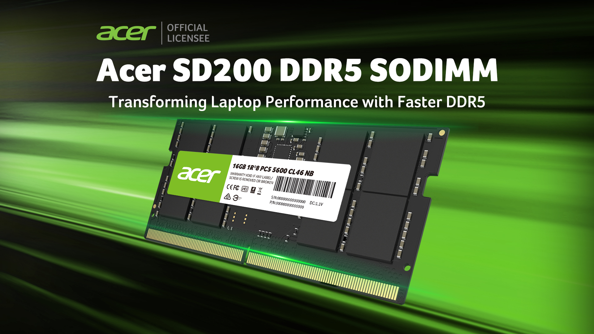 Acer SD200 DDR5 Single RAM 32GB 5600 MT/s CL46 Computer Memory for