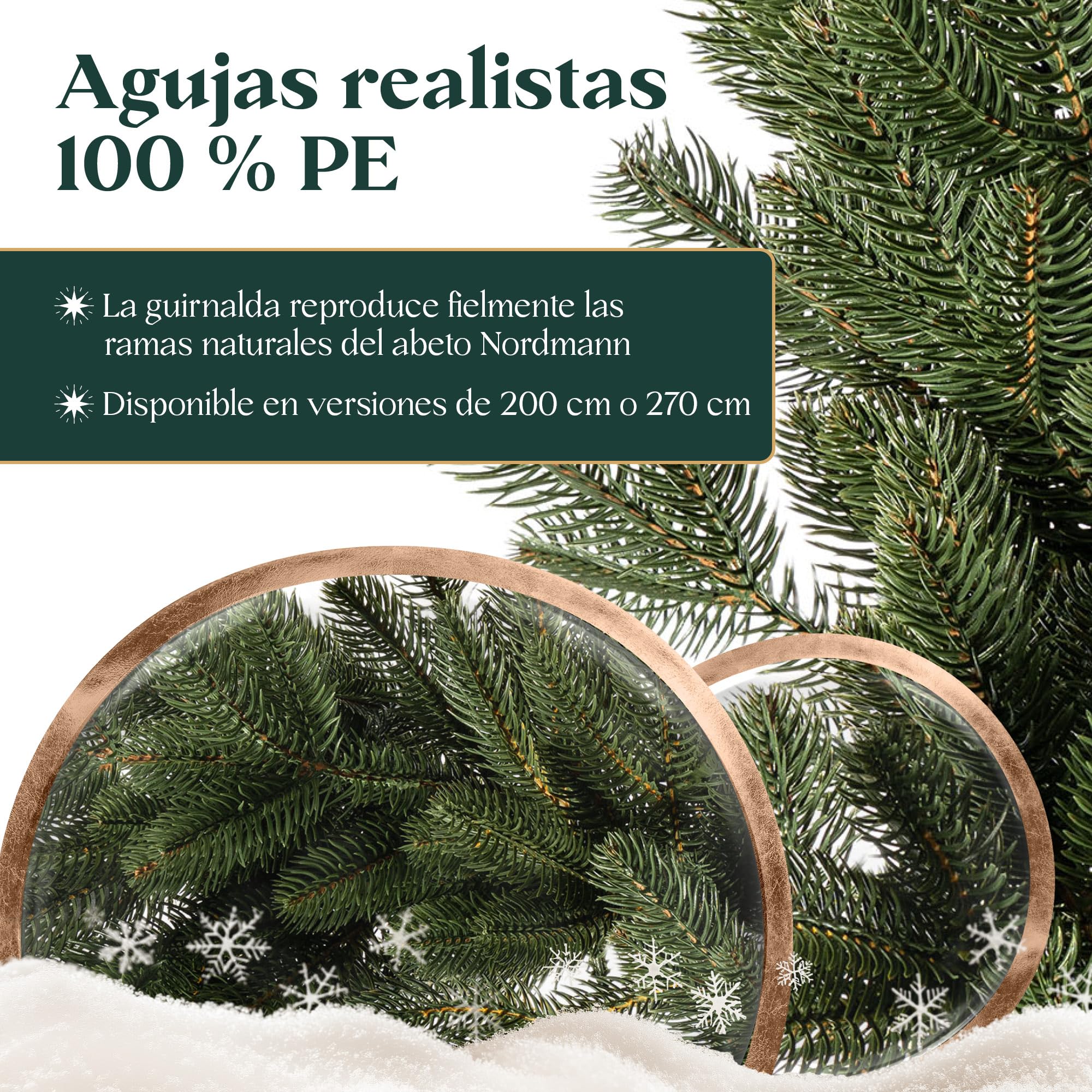 FAIRYTREES Guirnalda navideña Verde 270 cm en PE 10 % | Guirnalda de Abeto Artificial para escaleras, barandillas y Puertas | Diseño estilizado, decoración Puerta Navidad, Estilo Elegante