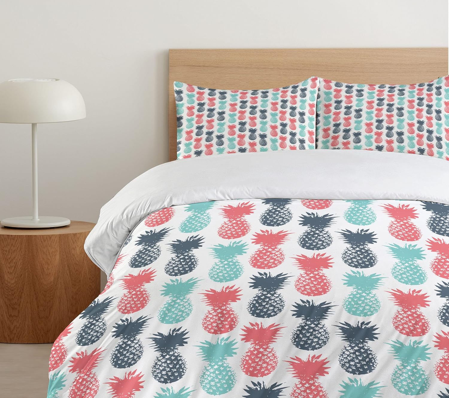 Ambesonne Pineapple Duvet Cover Set, Island Pineapple Tropic Fruit Pattern Stamped Minimal Backdrop Pop Art, Decorative 2 Piece Bedding Set with 1 Pillow Sham, Twin Size, Turquoise Coral